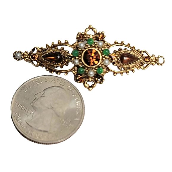 ART Arthur Pepper Gold-Tone Green & White Ballotini Beads Rhinestone Brooch, N81 - Picture 2 of 8